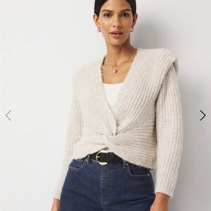 White House Black Market Cream Twist-Front V-Neck Sweater